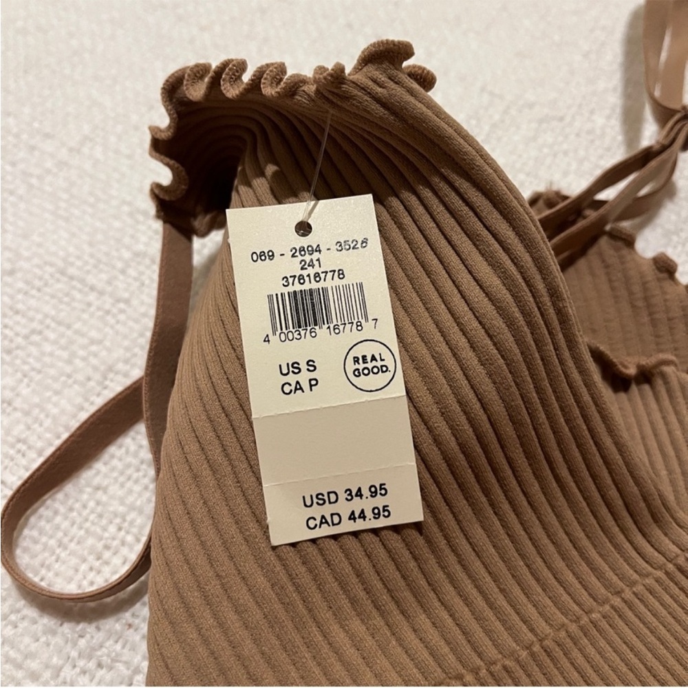 NWT Arie brown ribbed tank top lettuce edge casual top size small crop top - Picture 6 of 6
